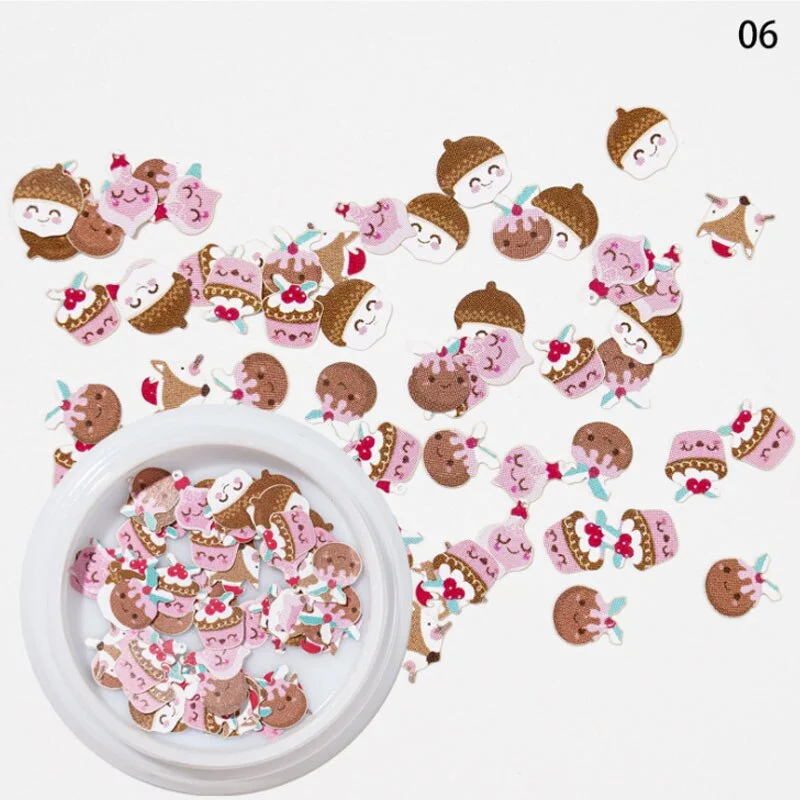 Christmas 3D Nail Decoration Accessories Snowman Santa Claus Elk Candy Snowflake Nail Wood Pulp Pieces DIY Nail Art Decoration