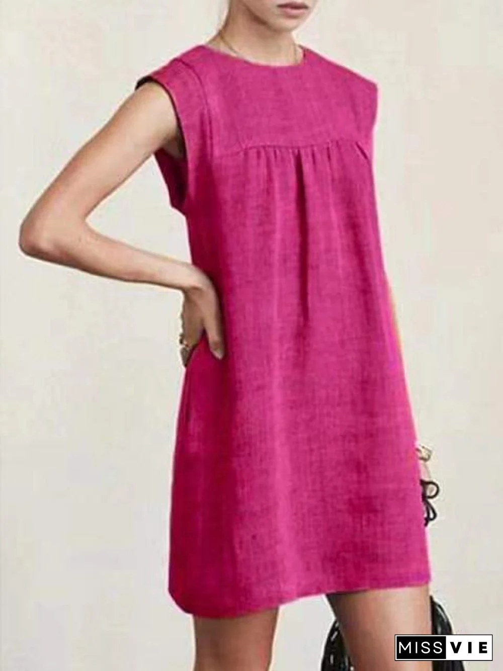 Women's Cotton Linen Sleeveless Dress Solid Color Dress Knee Length Summer Daily Wear