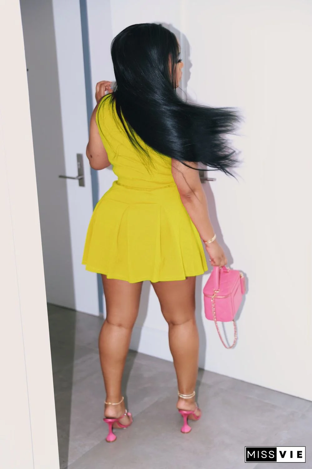 Sleeveless Pullover Polo Tops Pleated Skirt Suits