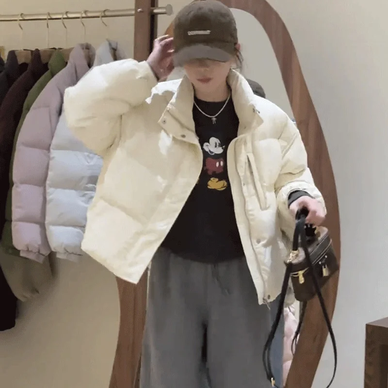 Woherb Advanced Sense Short Down Jacket Female Winter 2024 New Small Standing Collar Versatile White Duck Down Warm Coat Qiao-Outfit Ideas