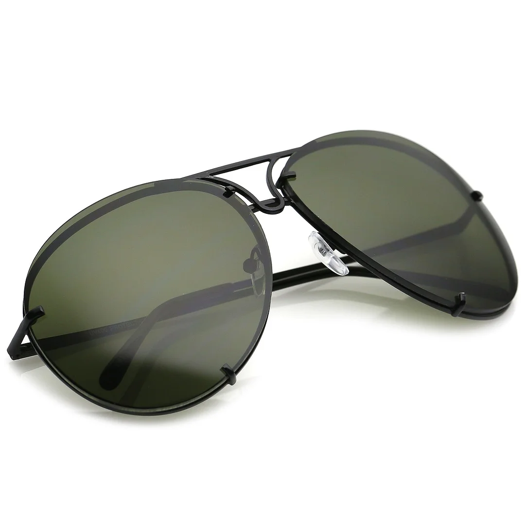 Oversize Rimless Metal Aviator glasses Slim Arms Tinted Lens 68mm