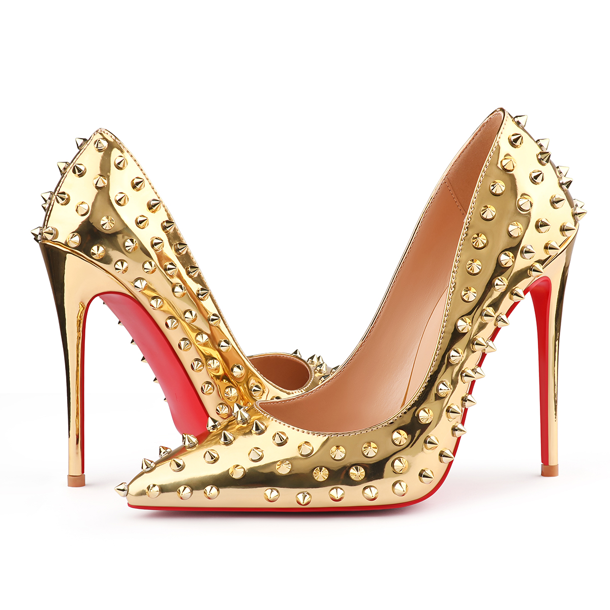120mm/100mm Red Bottom Women's High Heels Stiletto Rivets Shoes-MERUMOTE