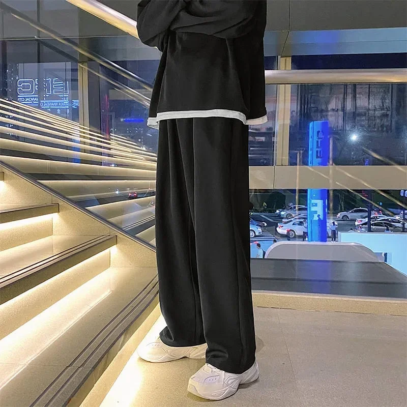 Inongge Black Men's Sweatpants Loose Straight Casual Mopping Pants Spring Solid Color Versatile Oversized Wide Leg Sports Trousers 3XL