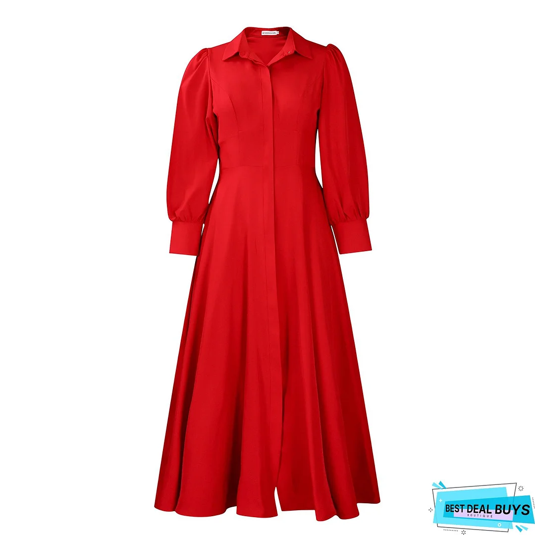 Solid Color Long Sleeve Round Neck Bow Long Skirt
