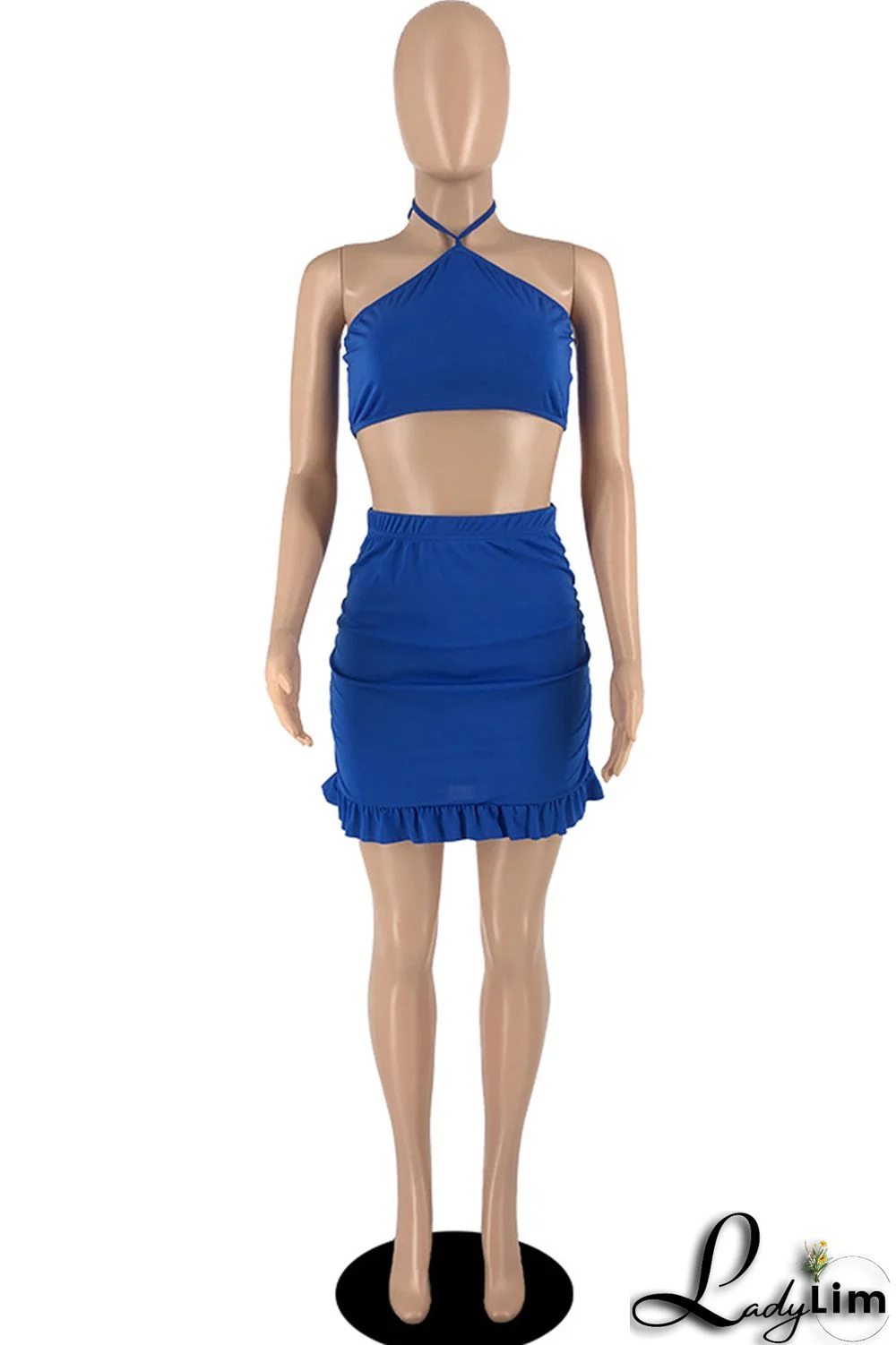 Khaki Fashion Sexy Solid Bandage Backless Strapless Sleeveless Two Pieces