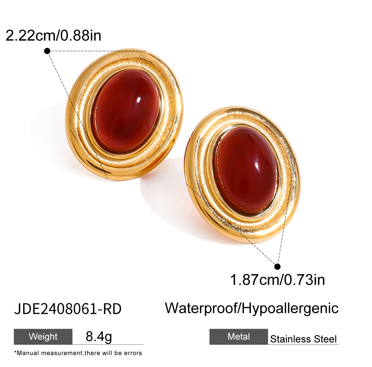 Jie Ding Stainless Steel Red Agate Earrings Zircon Earring Niche Earring