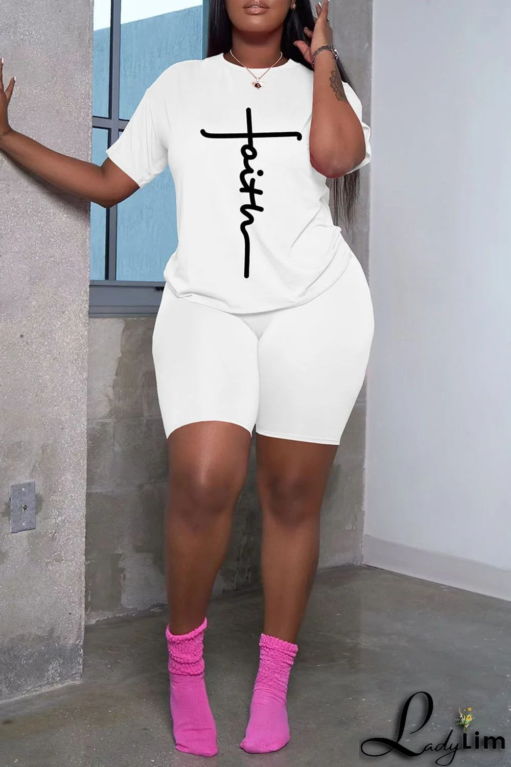 Grey Casual Print Split Joint O Neck Short Sleeve Two Pieces