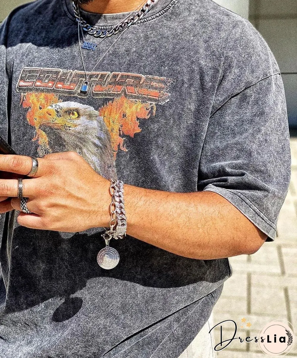 Mens Vintage Round Neck Printed Short-Sleeved T-Shirts