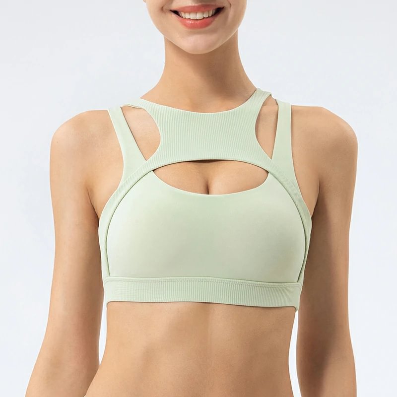 Hergymclothing high quality sports bra cross front light cream green