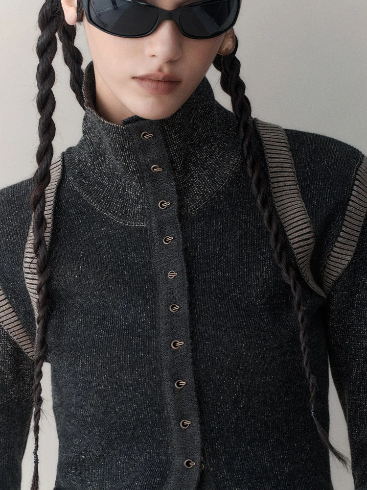 Brownm High Neck Slim Long Sleeve Knit