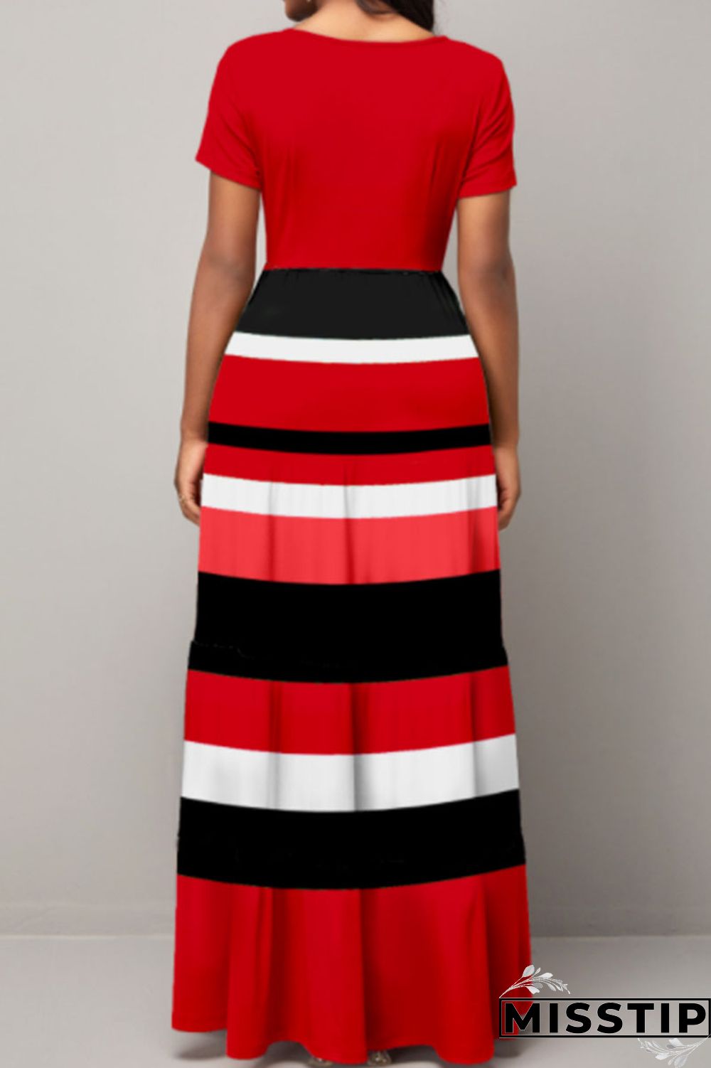Red Casual Elegant Striped Print Patchwork O Neck A Line Dresses