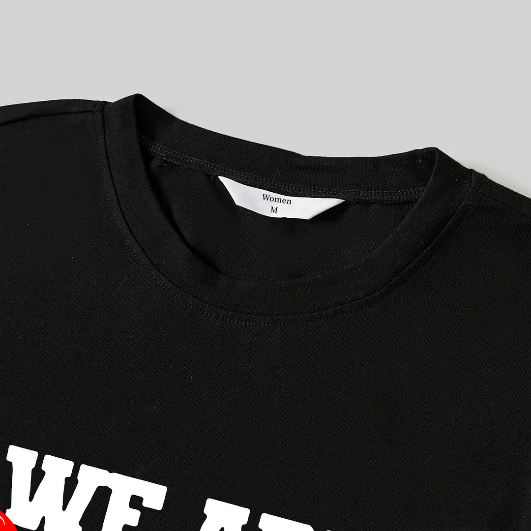 Christmas "We are Family" Text Print Black Long Sleeve Top with Green and Black Plaid Family Matching Pajamas