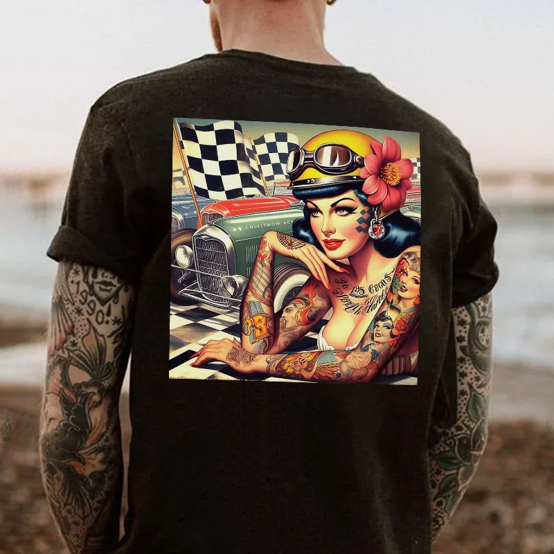 Tattooed Lady Classic Car Print Men's T-shirt