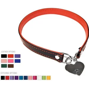 Pornhint Front Heart Locking BDSM Submissive Leather Collar - Custom Color Options