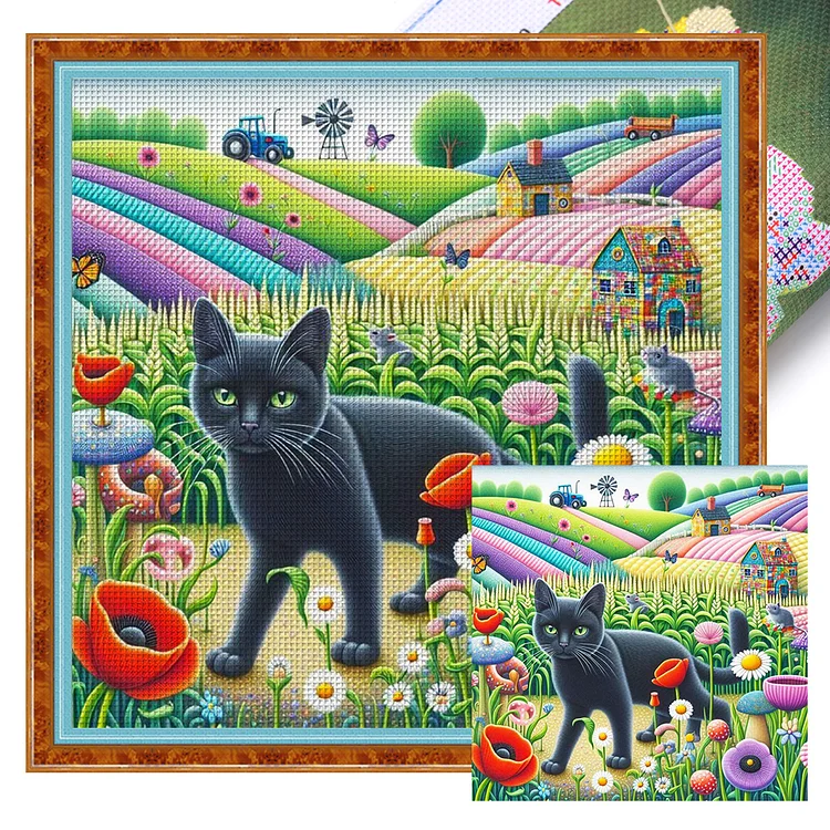 Black Cat (50*50cm) 11CT Stamped Cross Stitch gbfke