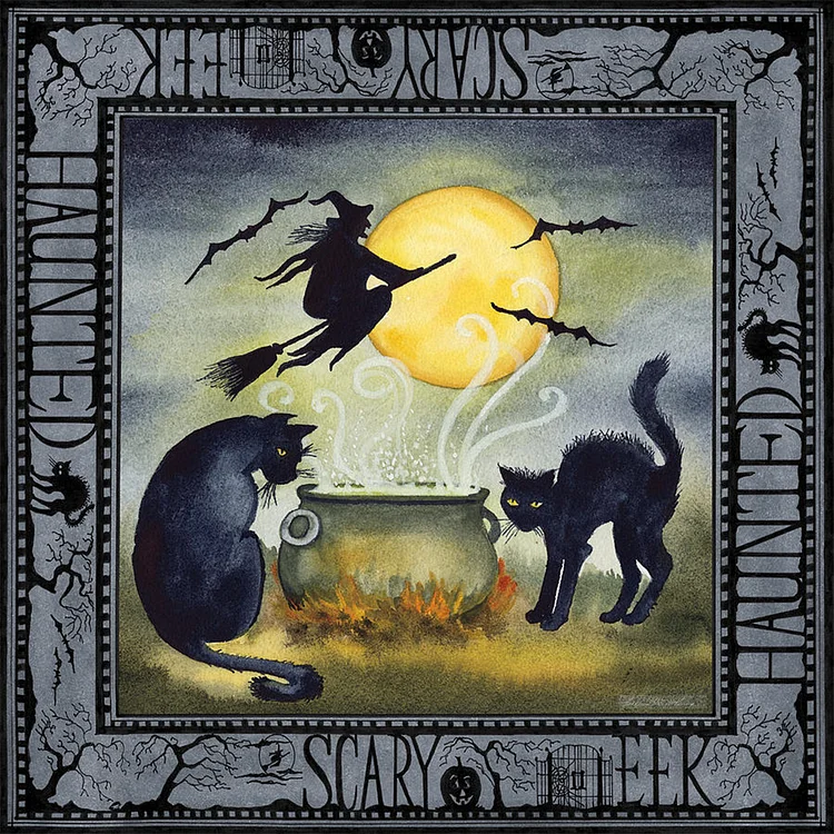 Halloween Skeleton Witch Cat 40*40CM (Canvas) Full Round Drill Diamond Painting gbfke