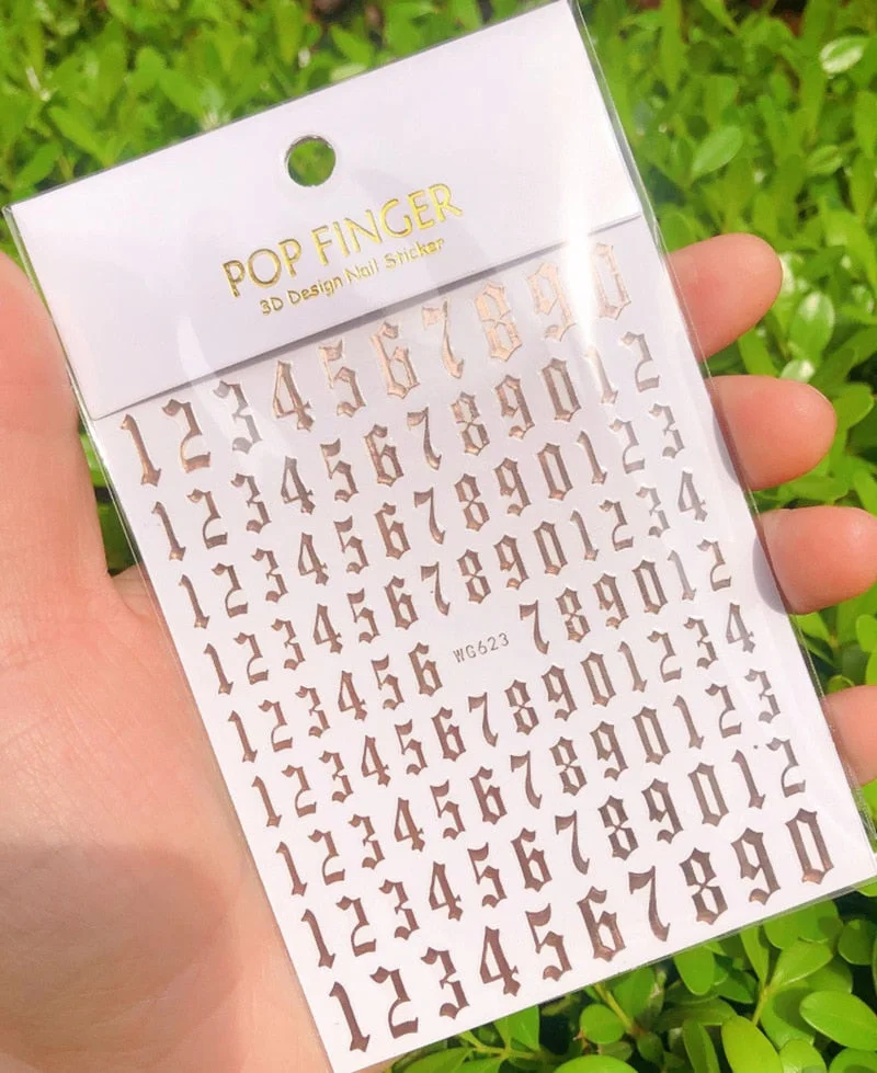 New Old English Big Size 80mm*103mm Numbers Nail Sticker Decals Wrap 3D Nail Art Supplies 6 Color Letter Number Sticker-Nail Inspo