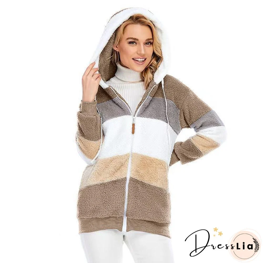 Loose Warm Zipper Color Joint Coat