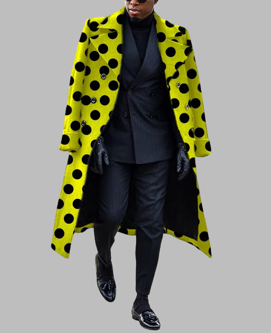 OK Polka Dot Pattern Notch Lapel Double-breasted Coat