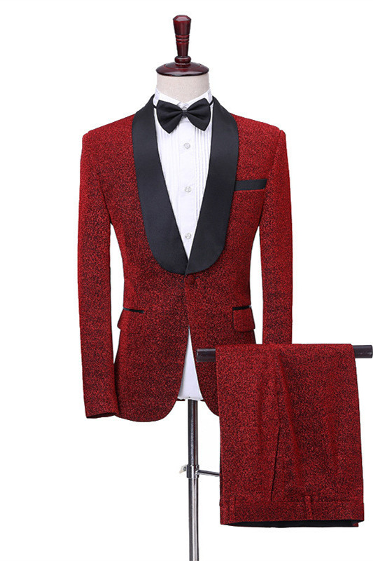 Chic Red Shawl Lapel One Button Slim Fit Men Suits Online - lulusllly