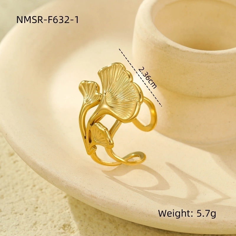 Vintage Style Classic Style Ginkgo Leaf 304 Stainless Steel Plating Open Rings