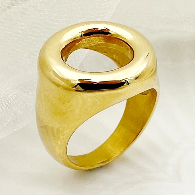 304 Stainless Steel 14K Gold Plated Fashion Plating Round Rings
