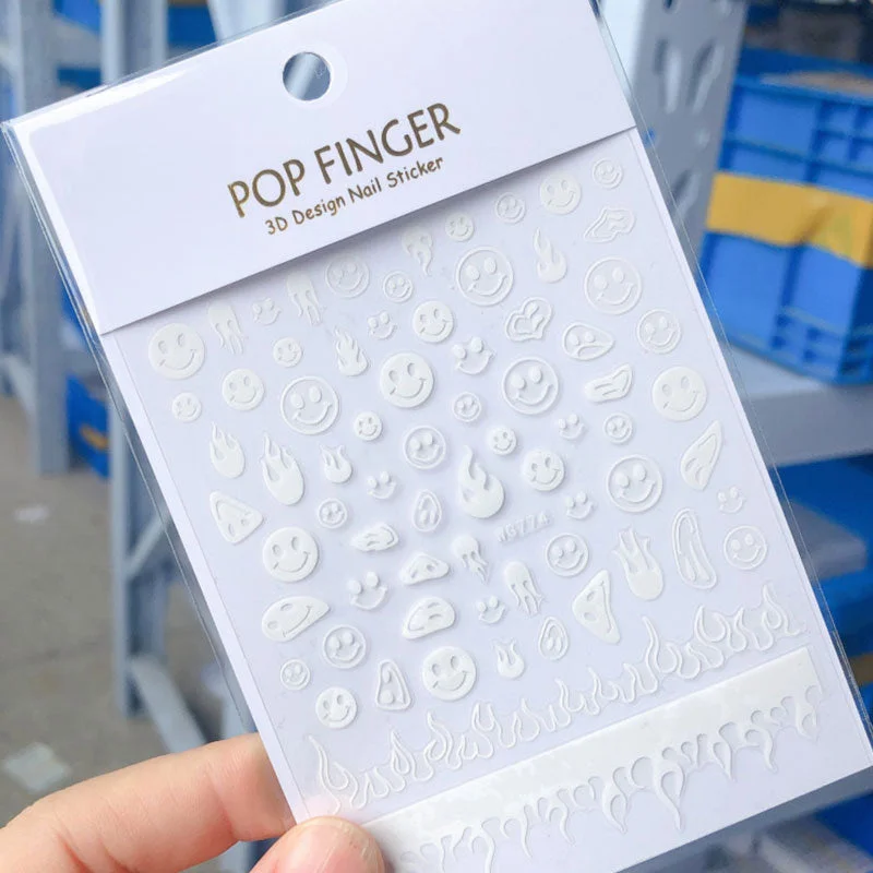 Nail Stickers 6 Colors Abstract Colorful Flame Design Sticky Nail Art Decoration DIY Grimace Smiley Nail Decals 80*103mm