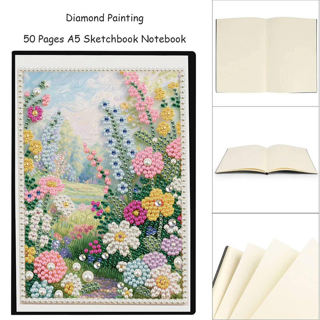 Summer Forest Partial Pearl DIY 50 Pages A5 Diamond Painting Notebook Special Shaped Diamond Art Diary Book Kits Wireless Strip 5D Crystal Art Paintings Sketchbook for Art Drawing