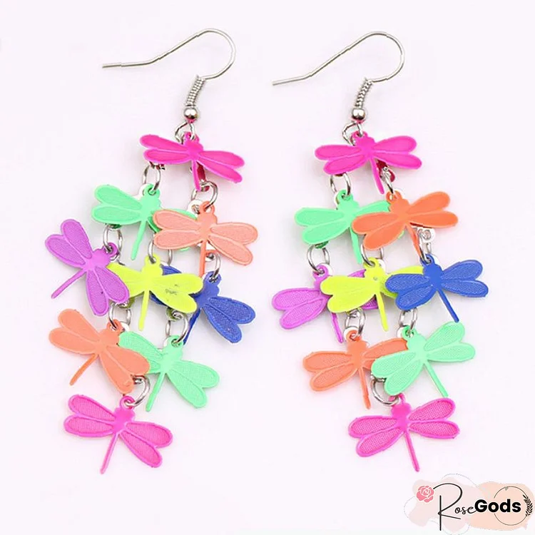 Colorful Copper Dragonfly Earrings