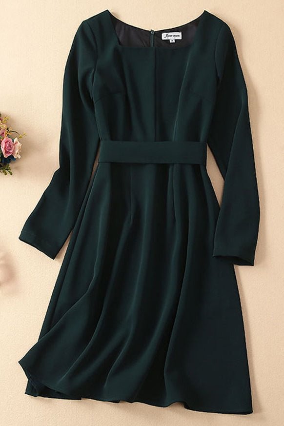 Kate Middleton Green Square Neck Fitted Cocktail Dress - Shop Trendy Women's Clothing | LoverChic