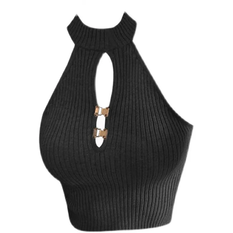 Black Ribbed Halter Top