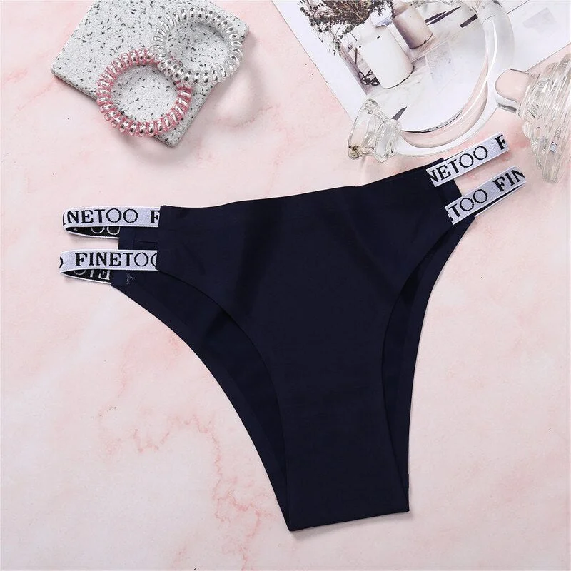 1/2PCS Seamless Lingerie Women's Underwear Low Rise Woman Panties Letter Bikini Sexy Female Ice Silk Brief Thongs For Ladies
