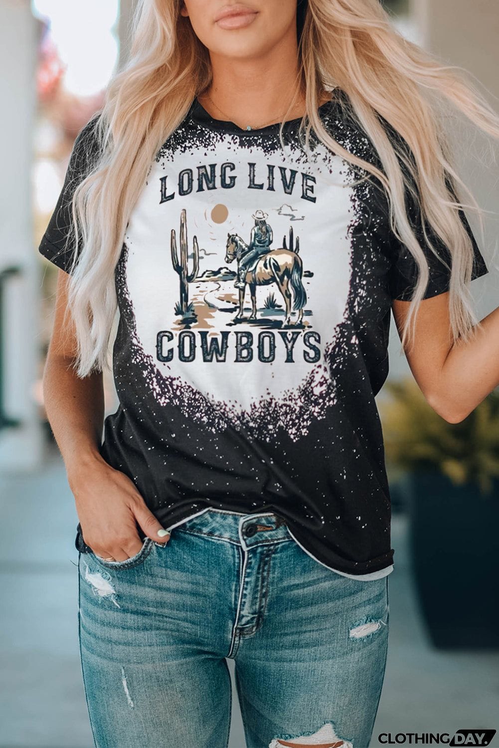 SMALL TOWN USA Graphic Print Color Block T Shirt