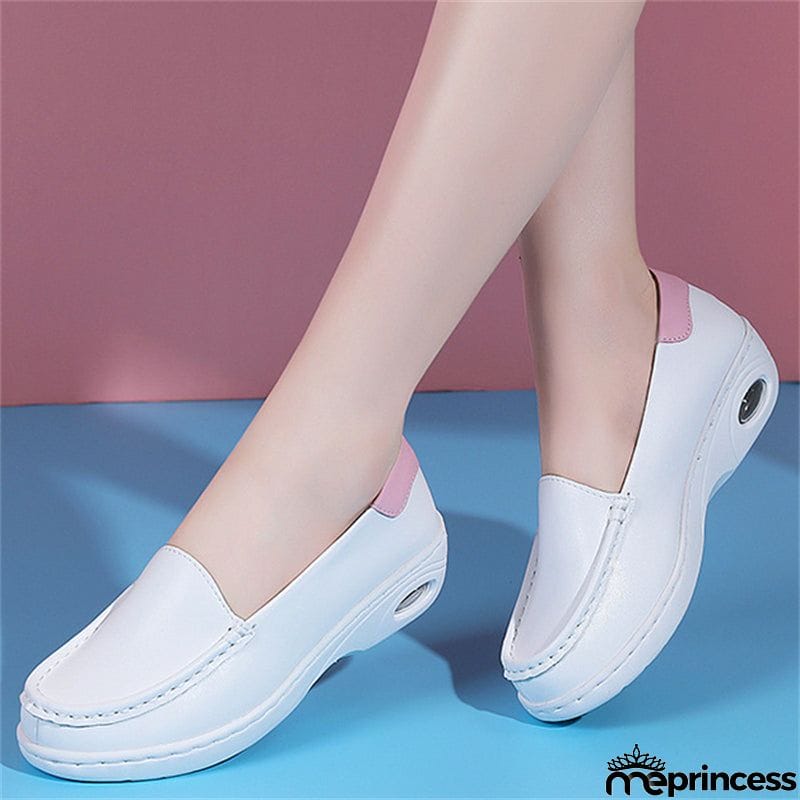 Flat Heel White Color Breathable Walking Shoes
