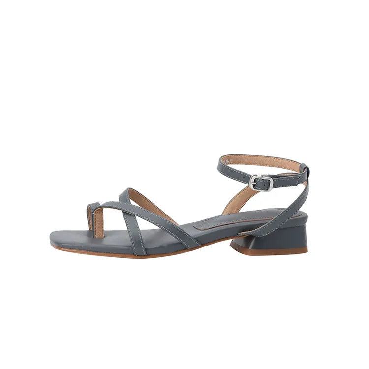 Aiertu  Spring/Summer Women Shoes Split Leather Shoes Women Open Toe Chunky Heel Sandals Low Heel Shoes for Women Concise Sandals Aiertu