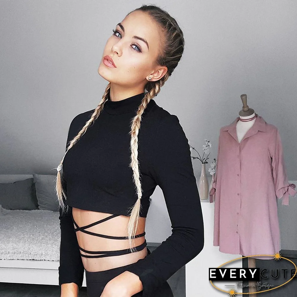 New O Neck Solid Tshirt Women Summer Cross Bandage Tee Sexy Short Sleeve Camisole Casual Tank Top Fashion Female Crop Tops Shirt