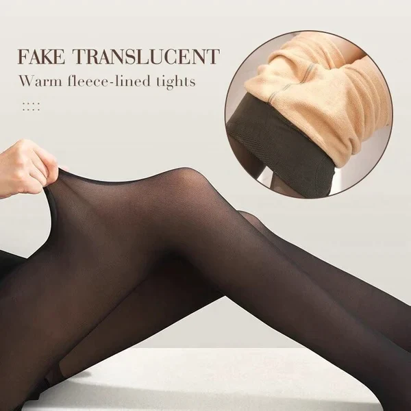 Flawless Legs Faux Translucent Warm Plush Lined Elastic Pantyhose