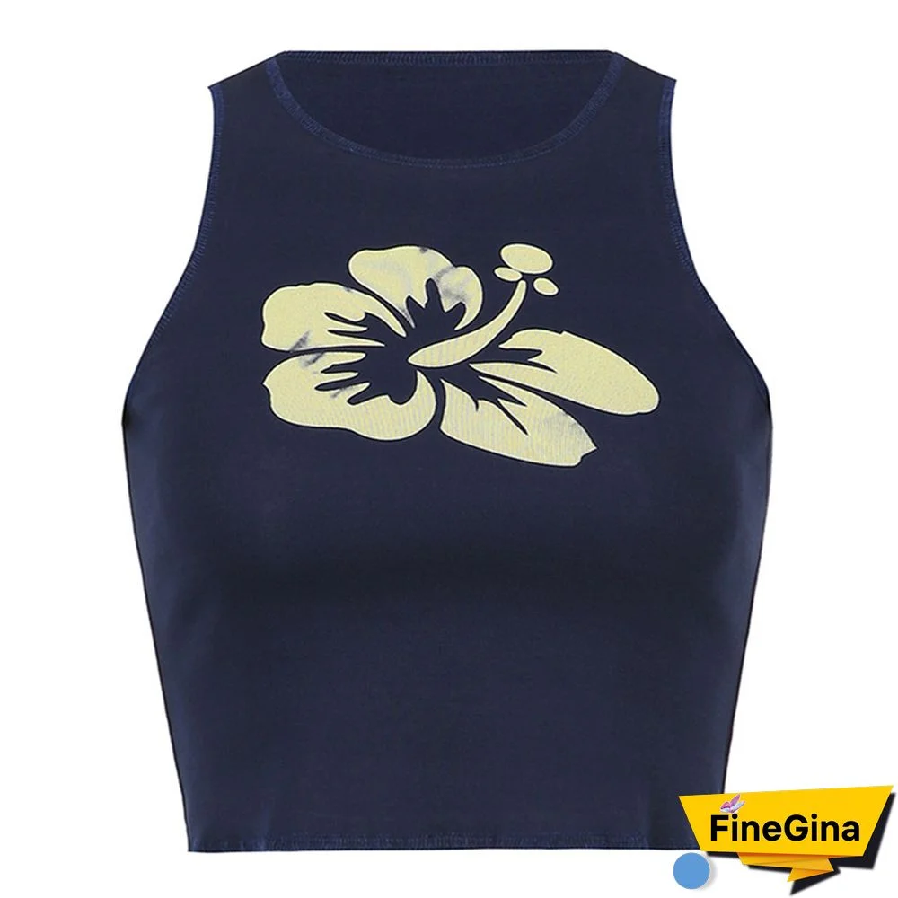 Women Tank Tops Floral Printed Skinny Techwear Crop Top Korean Fashion Streetwear Harajuku Clothes Fairy Grunge Tshirt