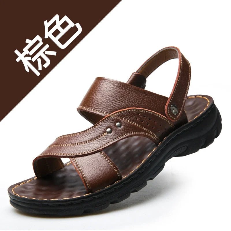 Men's Sandals Men's Summer New Men's Casual Beach Shoes Leather Fashion Breathable Slippers Thick-soled Shoes Tide Man Shoes