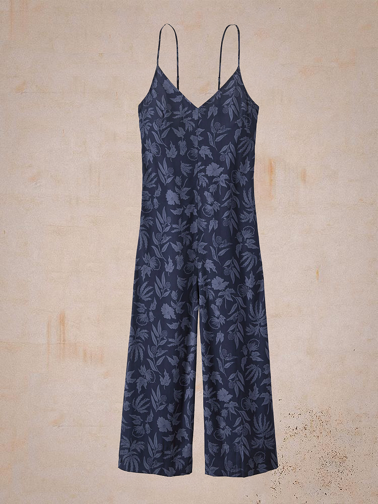 Printed V-neck cropped jumpsuit-Mayoulove