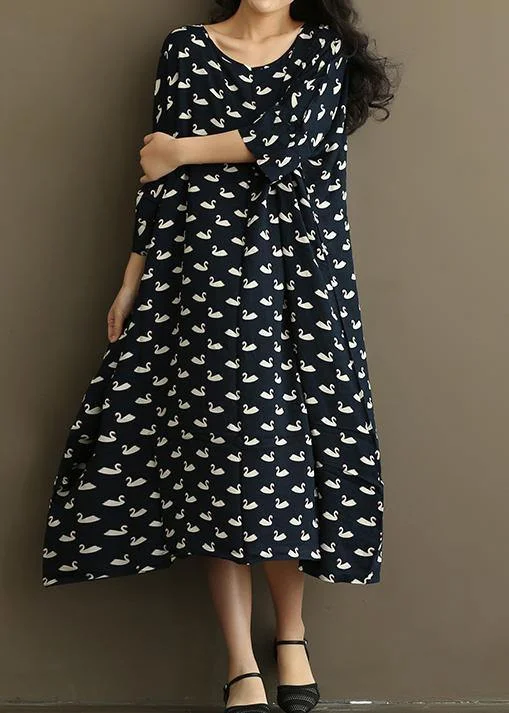 Natural Print quilting dresses Three Quarter sleeve Love Summer Dresses