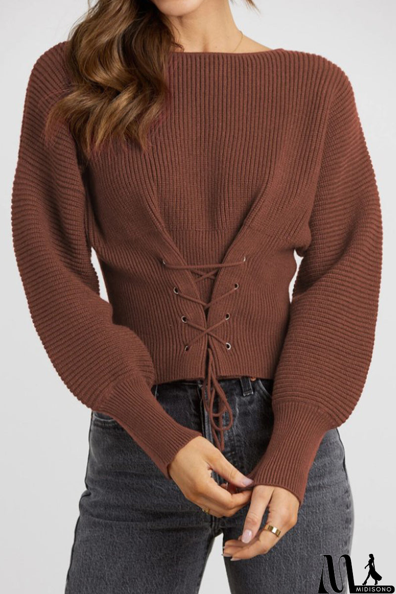 MidiSono - Casual Simplicity Solid Bandage O Neck Tops