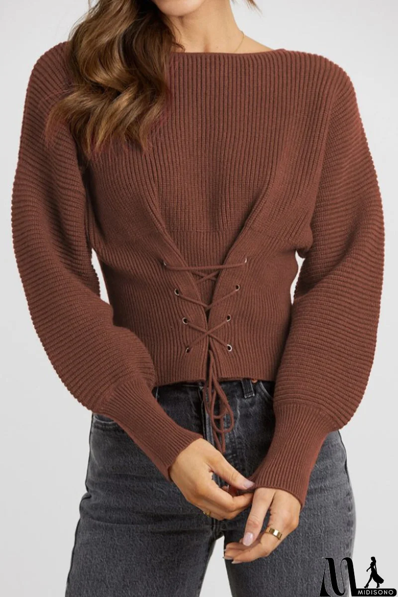 MidiSono - Casual Simplicity Solid Bandage O Neck Tops