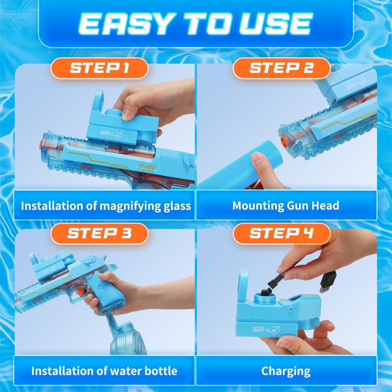 Product Introduction of Electric Water Blaster with LED Lights, Water Shooter Powerful Squirt Water Pistol for Kids/Aldults, Long Range Shoot Reach 26-35ft, High Powered IP67 Waterproof for Summer, Outdoor,Party,Birthday Gift，  Swimming Pools 20