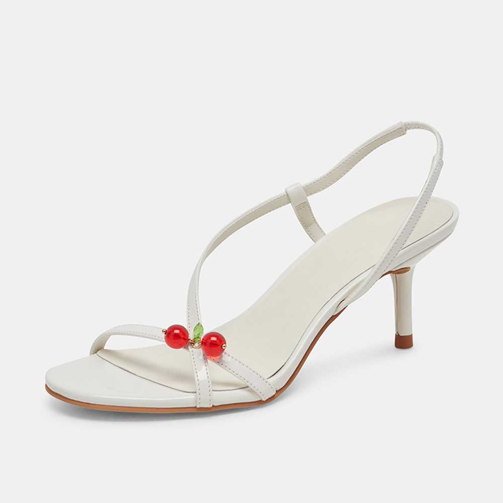 White Vegan Leather Square Toe Kitten Heel Elegant Sandals Nicepairs