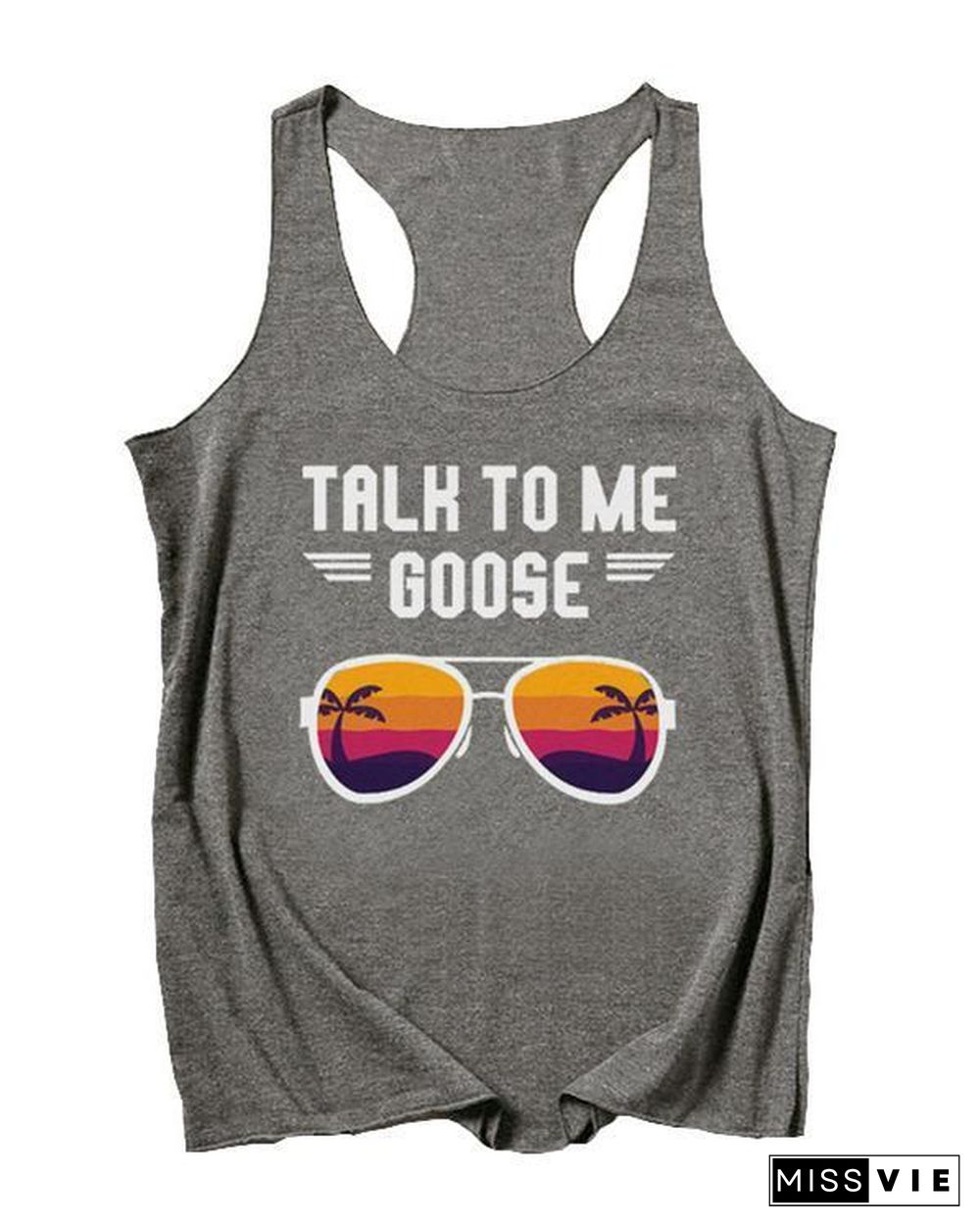 Printing Sunglasses Sleeveless Round Neck T-shirt