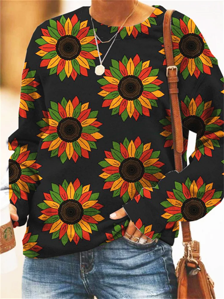 Vefave Traditional African Colors Sunflowers Graphic Sweatshirt