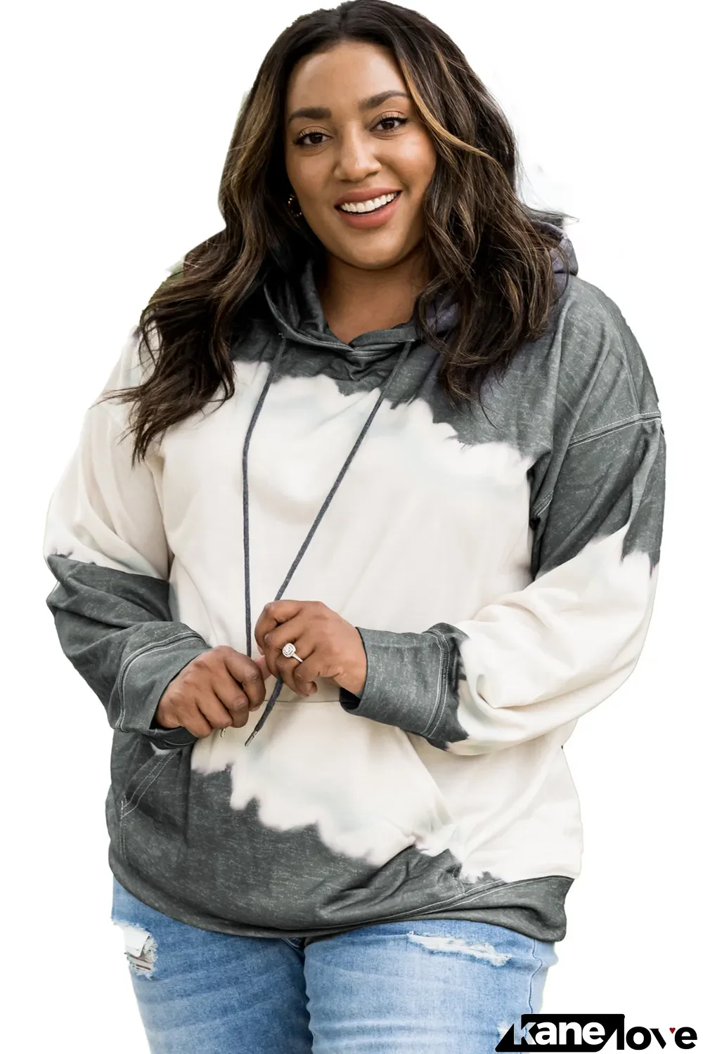 Gray Gray Gray Tie Dyed Color Block Plus Size Hoodie