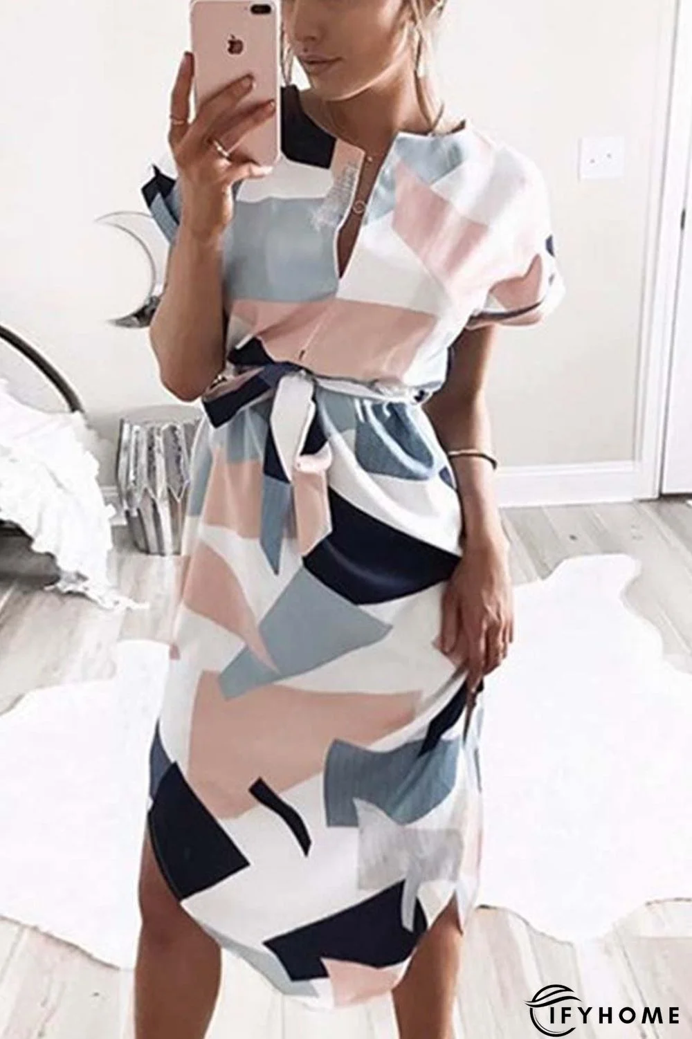 Trendy Printed Asymmetrical Midi Dress(4 Colors) | IFYHOME