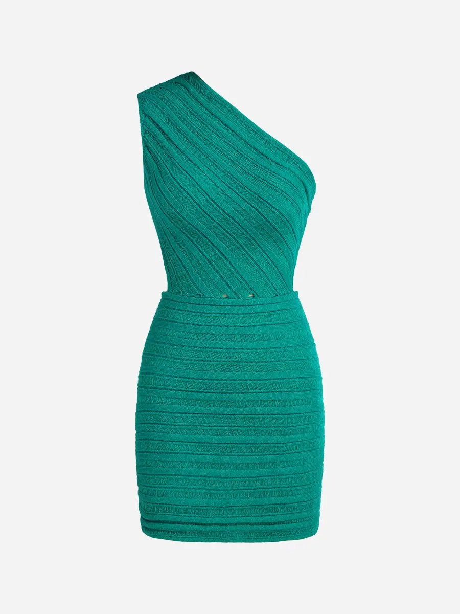 Sloping Shoulder Sleeveless Hollow Out Short Dress